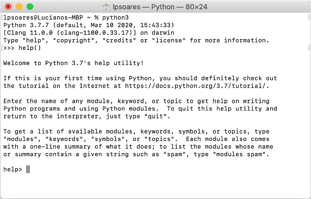 help no modo interativo do Python