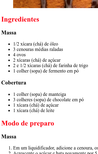 Títulos secundários em vermelho