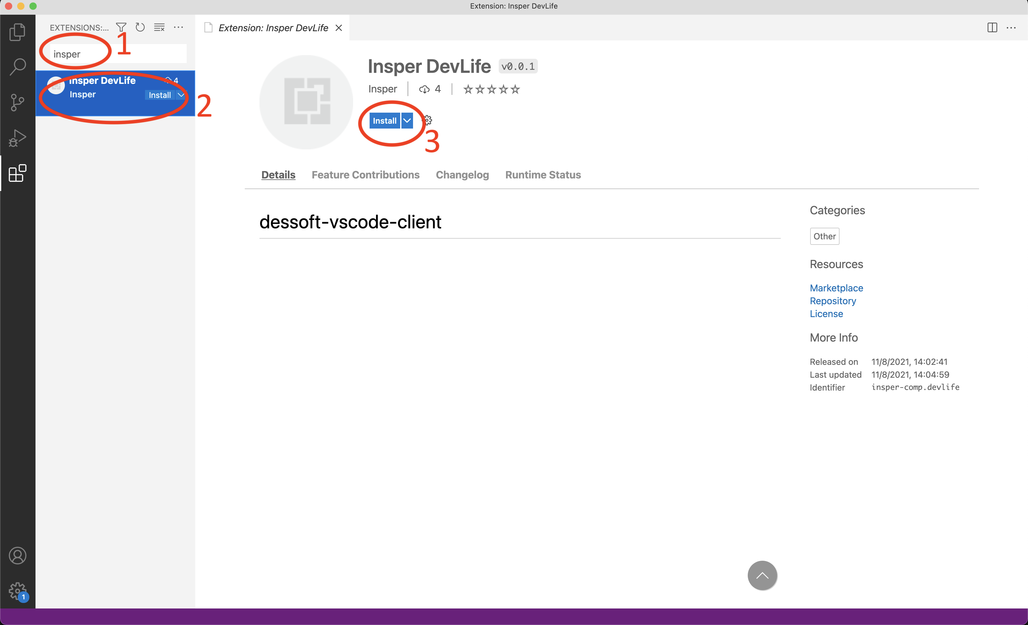 Instalar extensão de DevLife
